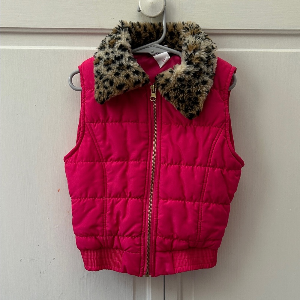 Circo Pink Quilted Vest with Leopard Faux Fur Collar